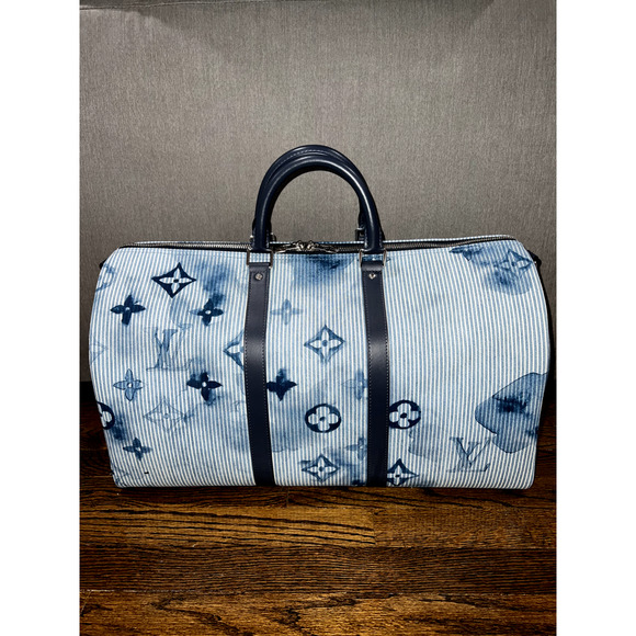 Louis Vuitton Keepall Bandouliere 50 Watercolor Hickory Blue Weekend Travel Bag - Picture 2 of 12